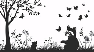 浣熊与鼠的自然剪影图景