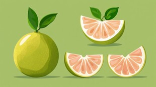 青皮柚子及切片插画展示