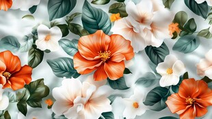 多彩花卉与绿叶精美图案