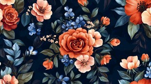 深蓝色底花卉图案设计
