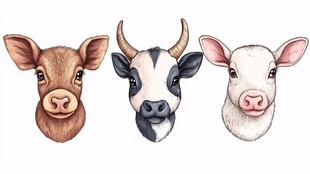 三头可爱牛的手绘头像