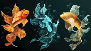 三条灵动金鱼畅游水中