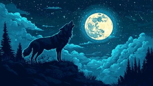 月夜孤狼仰天长啸