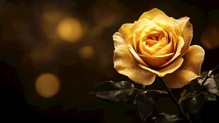 金黄玫瑰绽放梦幻背景