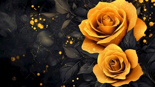 金黄玫瑰的梦幻黑底之美