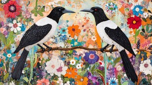 双鹊栖于繁花间