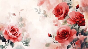 水彩绘就的娇艳红玫瑰