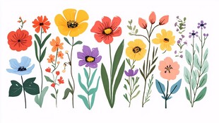 手绘多彩花卉图案集合