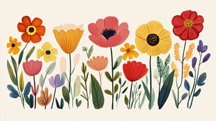 手绘多彩花卉排列图案