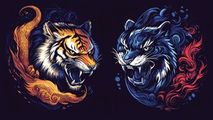 双虎图腾 火焰与旋涡元素