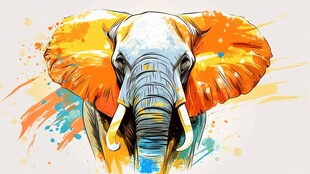 水彩风大象插画