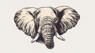 大象头部黑白插画风格图