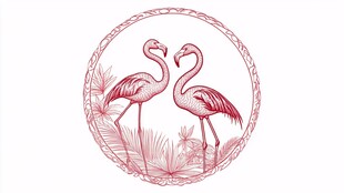 双火烈鸟的浪漫圆形图案