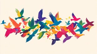 群鸟齐飞 色彩斑斓图景