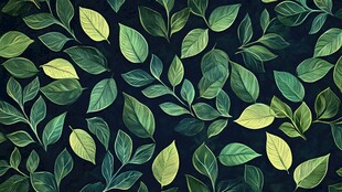 深绿背景上的清新叶片图案