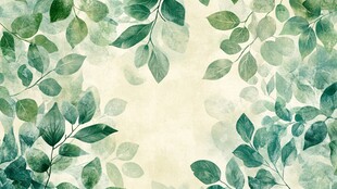 清新绿叶水彩背景图