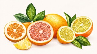 多彩柑橘类水果插画