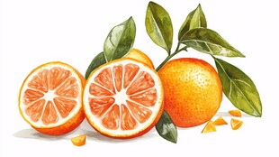 水彩风新鲜柑橘与绿叶