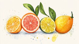 水彩绘柑橘类水果组图