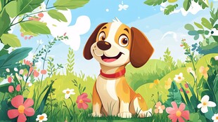 草地上的快乐小狗