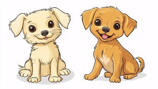 两只可爱小狗的萌趣插画