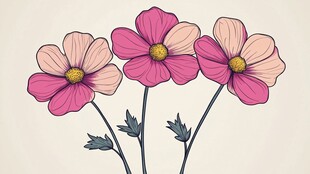 手绘三朵娇艳波斯菊