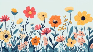 缤纷花卉插画 清新自然风