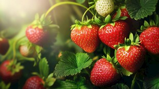 成熟草莓挂枝头