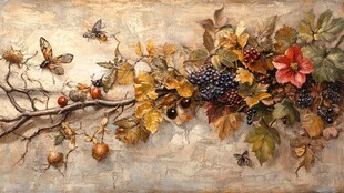 秋日藤蔓上的虫与果