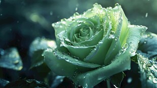 带露绿玫瑰的清新之美