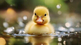 可爱小黄鸭水中悠然游动