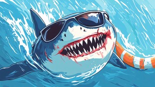 酷炫墨镜鲨鱼畅游水中