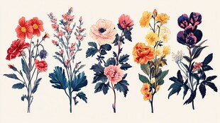 缤纷花卉插画 展现自然之美