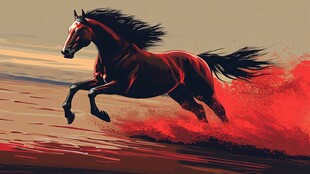 赤鬃骏马奔腾展英姿