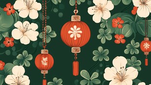 中式花卉灯笼喜庆图案