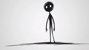 孤独火柴人站立于灰白背景