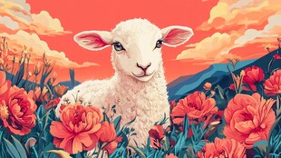 花海中的可爱小羊羔