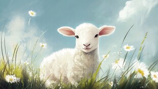 草地上的可爱小羊羔