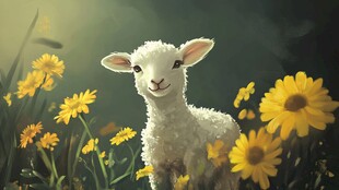 小羊于花丛中展露笑颜