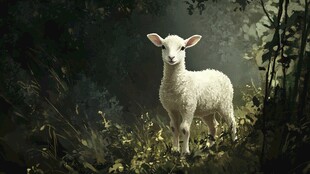 森林中的可爱小羊羔