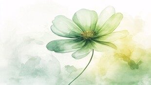 水彩绘就的清新绿色花朵