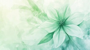 清新绿调花朵水彩背景图