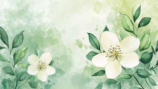 清新水彩风绿叶白花背景图