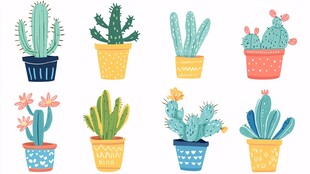 可爱盆栽仙人掌插画集合