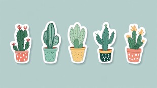 可爱仙人掌贴纸装饰图案