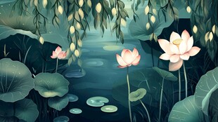 荷塘幽景 荷花垂柳映绿水