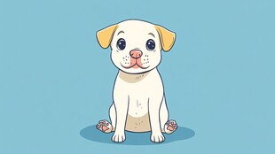 可爱小狗坐立在蓝色背景