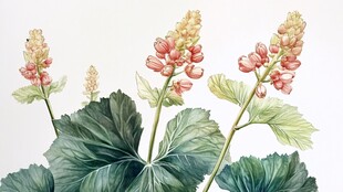 手绘美丽花卉与绿叶景致