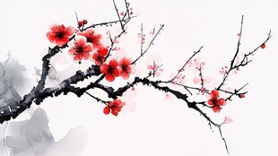 水墨红梅图