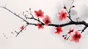水墨红梅图